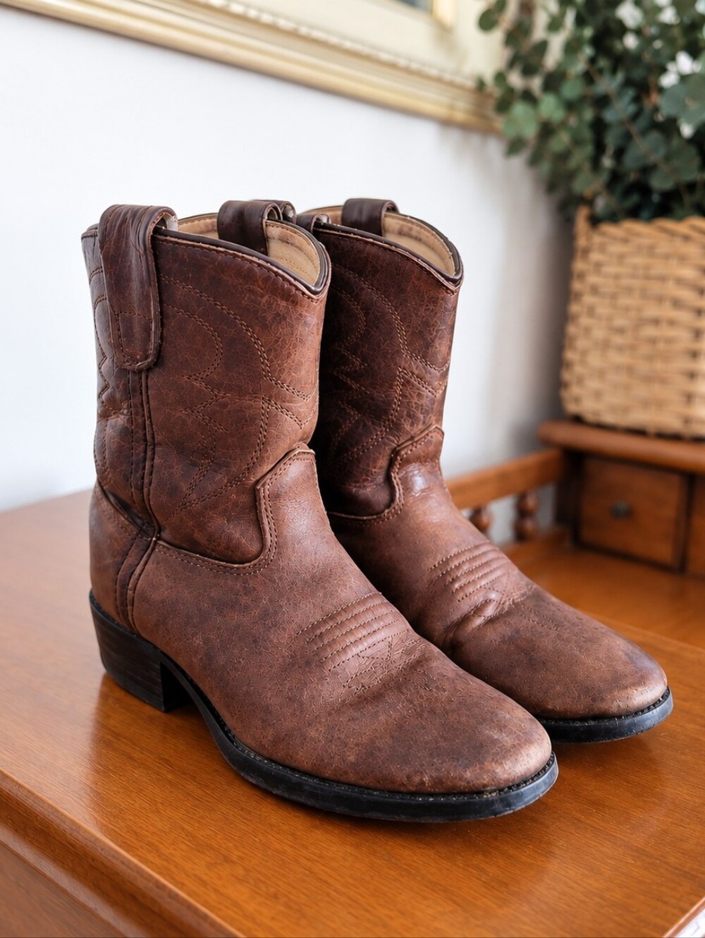 Toddler Brown Leather Cowboy Boots Size 7T Western